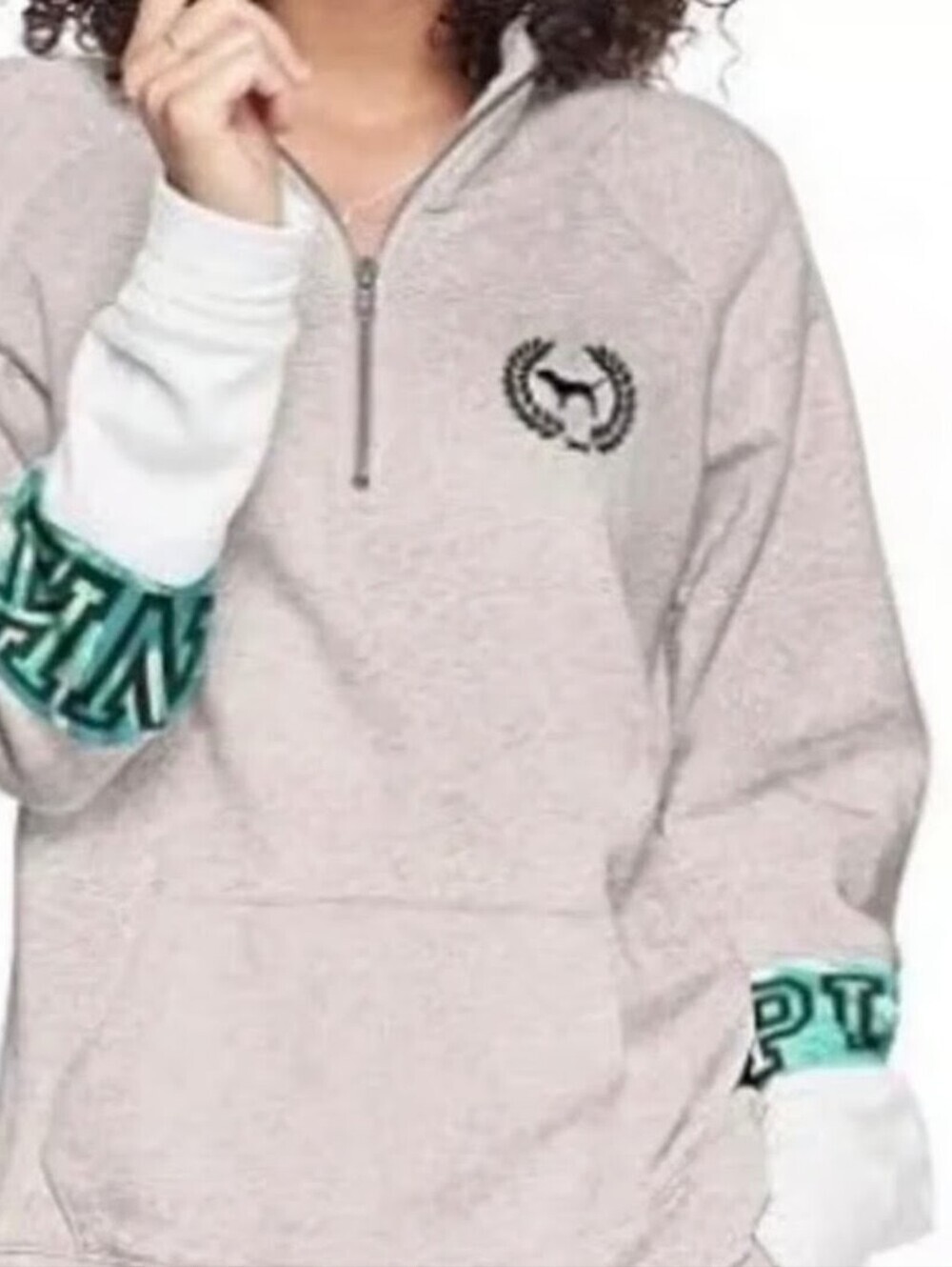 PINK Victoria's Secret Gray Quarter Zip Pullover Sweatshirt Size L